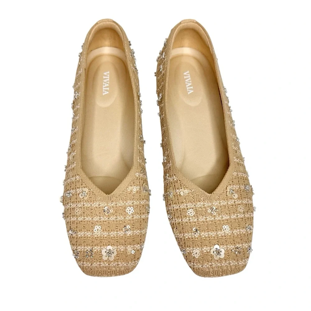 NEW Vivaia Square-Toe V-Cut Flats (Margot 2.0) Ballet Natural Linen SZ 9 - Picture 14 of 14